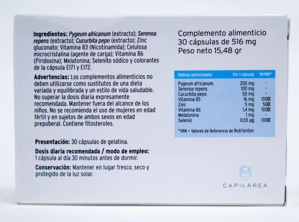 +Pelo Capilcare 30 Cápsulas instrucciones de la caja